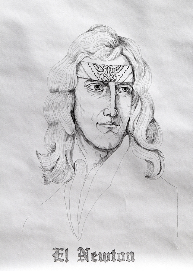 El Newton, 2015; ink on paper; 32 x 24